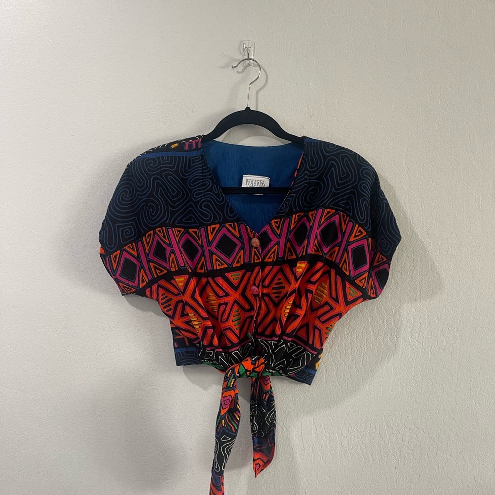 Vintage Essay Multicolored Tie Crop Blouse Sz 4